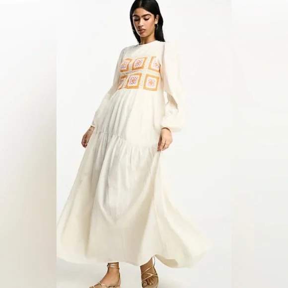 ASOS Design Broderie Crochet Bodice Maxi Bohemian Dress Size 4 - Picture 1 of 11